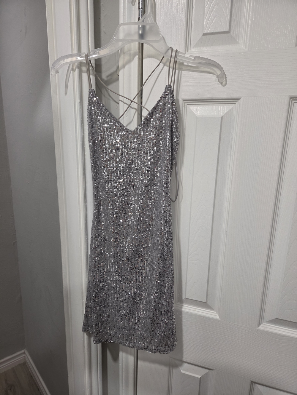 Charlotte Russe Silver Sequin Mini Slip Dress